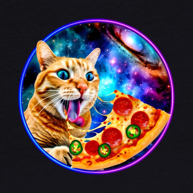 Funny Orange Cat eating Pizza in Space by dukito